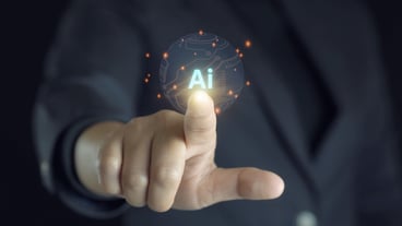 Finger pointing at an AI button